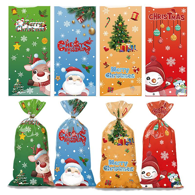 

50pcs Christmas Candy Bags Santa Claus Snowman Cellophane Bags Cookies Packaging for Christmas Home Decorations Xmas Noel 2024 13x27cm