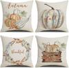 Fall Throw Pillow Covers Of 4, Watercolor Pumpkin Maple Leaf Pillows Autumn Thanksgiving Harvest Thankful Pillows Cushion Case