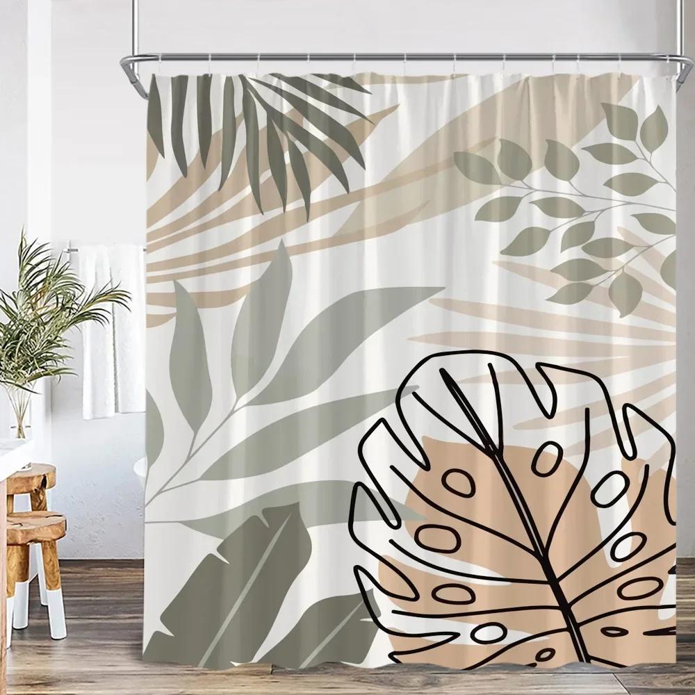 Modern Abstract Shower Curtain Medieval Tropical Leaves Greening Plants Bathroom Decoration Polyester Fabric Bathtub Curtain