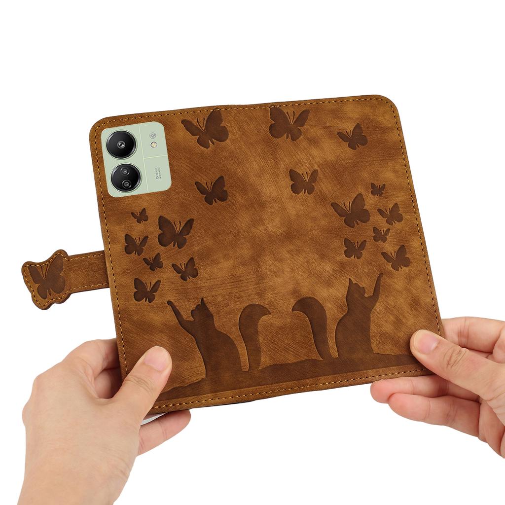 For Xiaomi Redmi 13C 4G/5G/13R 5G/Poco M6 5G/Poco C65 4G Case Cat Butterfly Imprinted Leather Magnetic Clasp Phone Cover