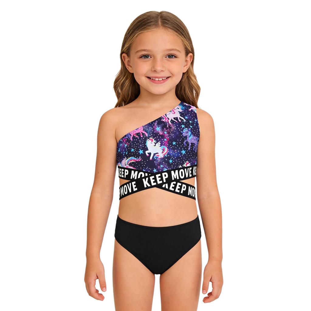2 Stück Kinder Mädchen Badeanzug Bedruckte Crop Tops und Slips Set Strand Schwimmen Badeanzug