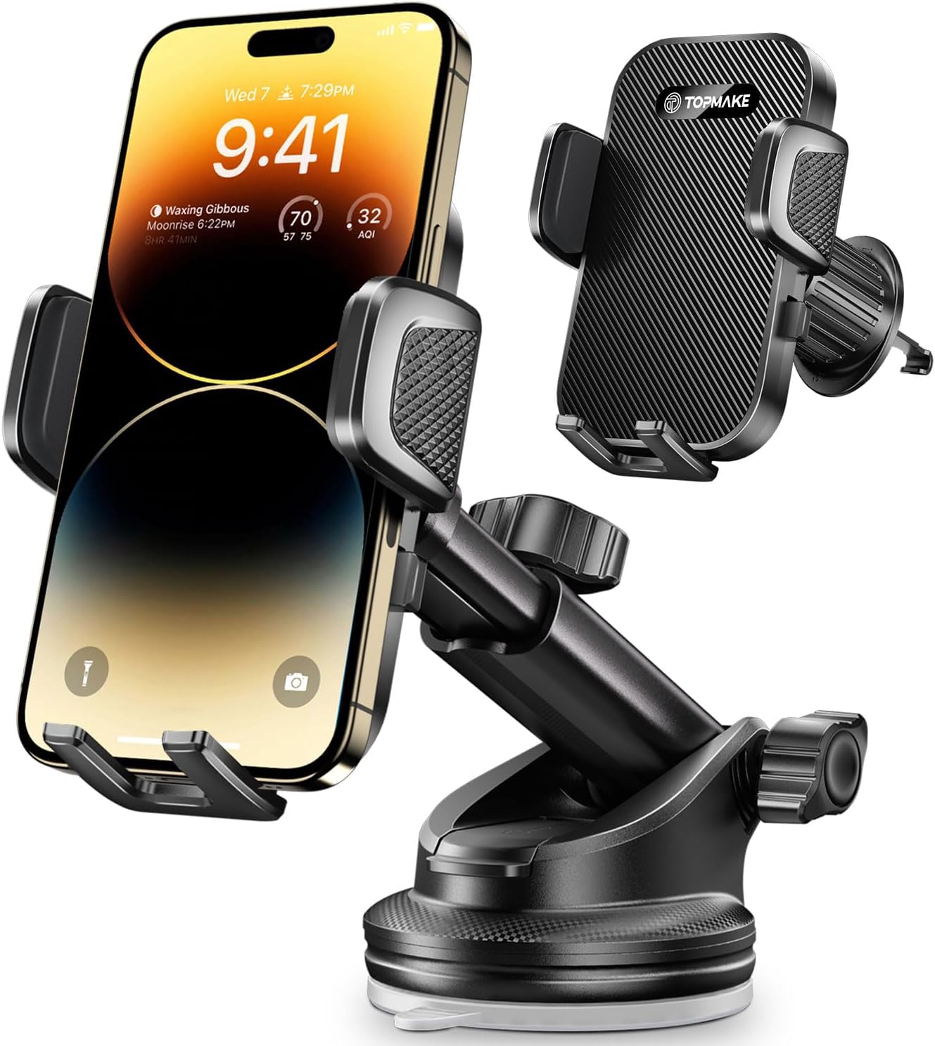 

2025 Upgrade 3-in-1 Car Phone Holder, Suction Cup Hands-Free Stand, Universal Dashboard Windshield Mount, Black чорний