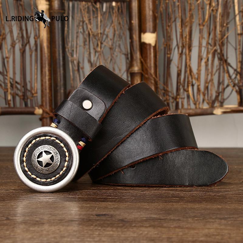 Personality Trend Thickened Genuine Leather Cowhide Smooth Buckle Belt Men's Belt Korean Style Retro All-match