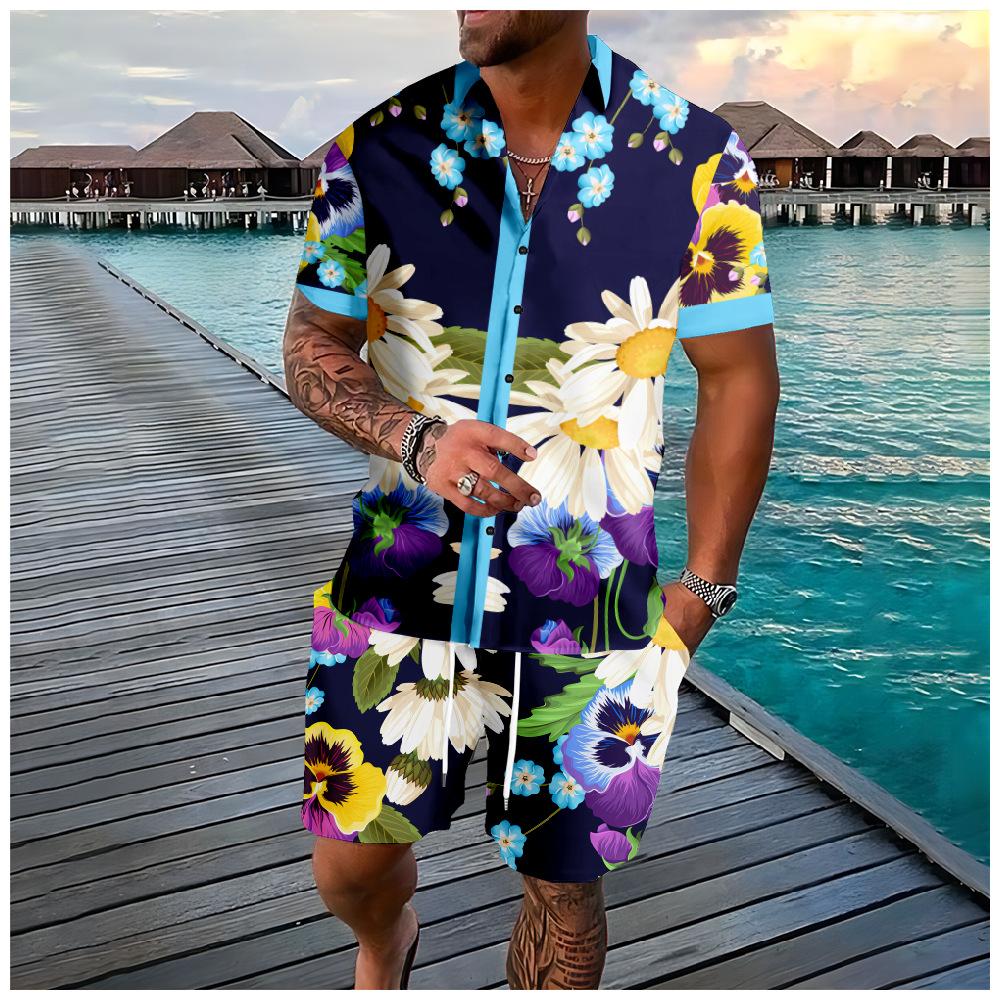 Casual and Fashionable Summer Flower 3D Printed Men's Shirt Set Short Sleeved Shirt Casual Beach Shorts Street Wear Hawaiian Suit