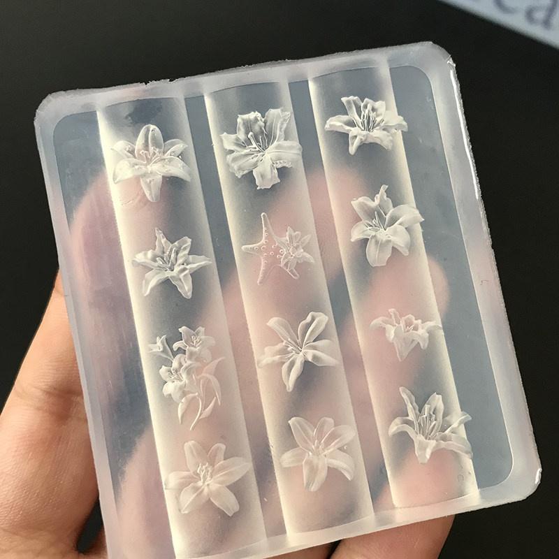 3D Silicone Flower Nail Art Carving Mold Resin Lily Floral Starfish Diy Nail Art Decoration Transparent Template For Nail Charms