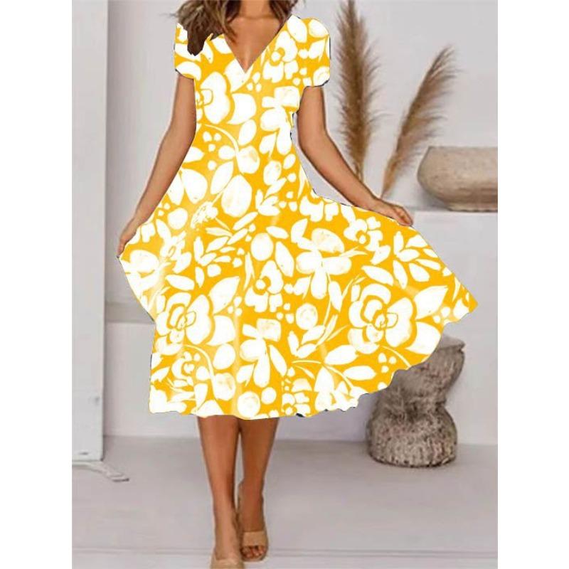 

HNXC Жіночі модні літні весняні повсякденні сукні з короткими рукавами та V-подібним вирізом XXXL