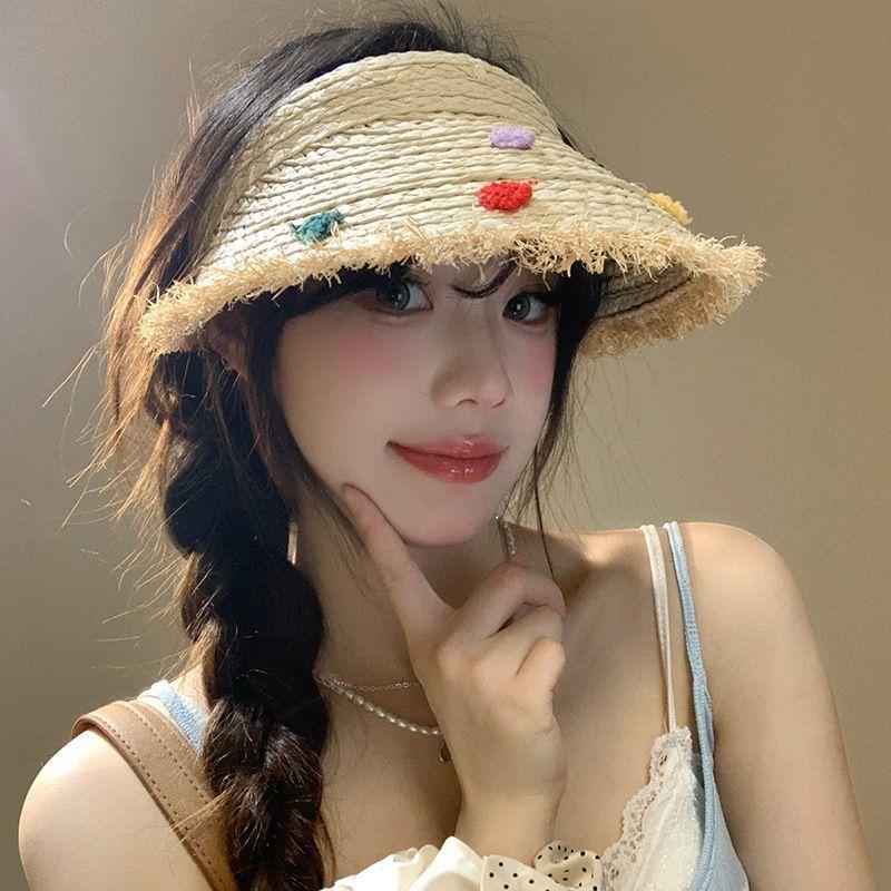 Straw Woven Lafite Hat for Summer Beach and Seaside Vacation Hat for Sun Protection Empty Top Hat Brim Sun Protection Forest Woman