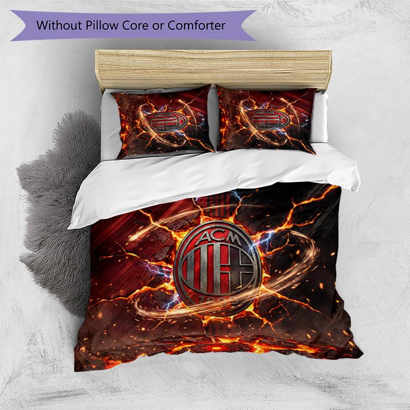 AC Milan Pattern Printed 3PCS Bedding Set Soft Skin-Friendly Washable Duvet Cover & Pillowcases Set All Season Bedroom