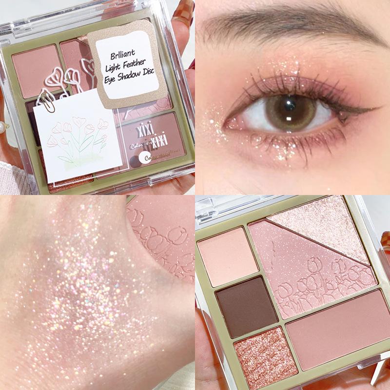 Xixi 6-in-1 Exquisite Girl Curcuma Diary Eyeshadow Disc Pearlescent Shimmer Matte Waterproof Sexy Eyeshadow Palette