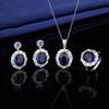 Elegant CZ Gemstone Pendant Necklace Set With Earrings Ring Women Blue Red Yellow Green Purple White Zircon Jewelry