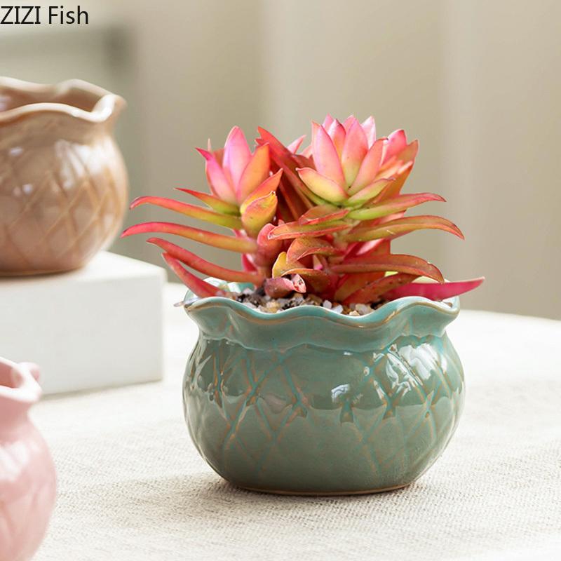 Creative Painted Ceramic Vase Lotus Shape Plant Pots Table Decoration Flowers Arrangement Flower Vase Room Aesthetic Decor