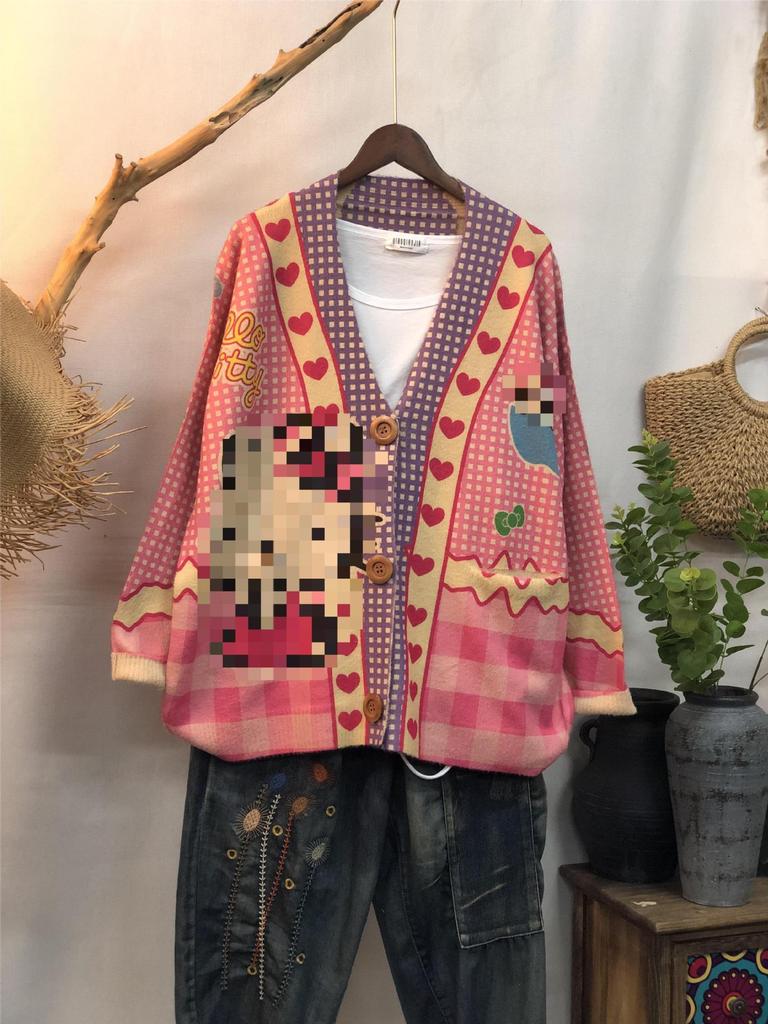 Factory new autumn and winter cute printed imitation mink velvet jacket women's Korean version loose lazy sweater