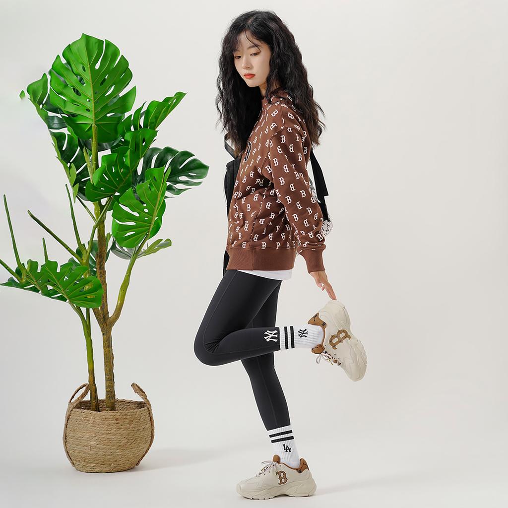 New MLB Big Ball Chunky Dia Monogram Low Top Chunky Sneakers Unisex Beige Yellow 3ASHCDM2N-43BGD