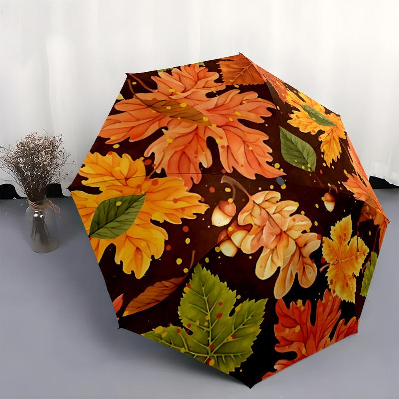 1pc Autumn Leaves Automatic Folding Umbrella - Design, Durable Iron Frame for Travel, Outdoor, Beach Fashion Accessory a0920054