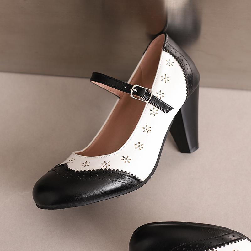 Damen High Heels Einzelne Schuhe Frühling und Sommer Neu Bequem Dicke Ferse Große Größe Leichte Mund Schnalle Niedrige Schuhe