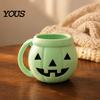 Funny Pumpkin Kitchen Organizer Halloween Ice Cream Cup with Spoon, Keeps Hands Warm Dessert Holder Cup, PLA Creative Sleeve for Home Party