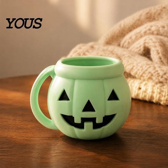 Funny Pumpkin Kitchen Organizer Halloween Ice Cream Cup with Spoon, Keeps Hands Warm Dessert Holder Cup, PLA Creative Sleeve for Home Party