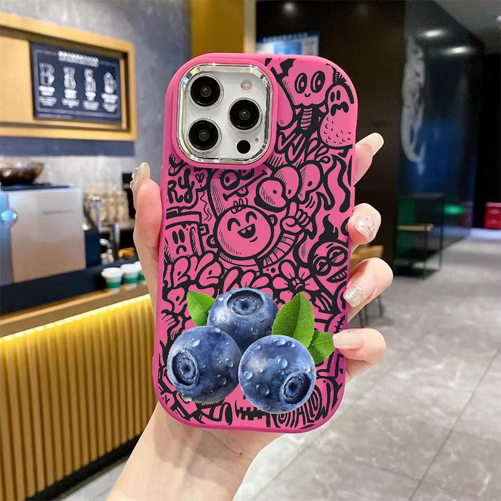 Phone case: 2D flat design suitable for iPhone 18 17 16 15 14 13 Pro protective case, couple style, fresh blueberry, Christmas and Halloween gifts