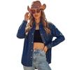 Women's Loose Fit Denim Shirt Jacket with Lapel Collar, Long Sleeves and Double Pockets