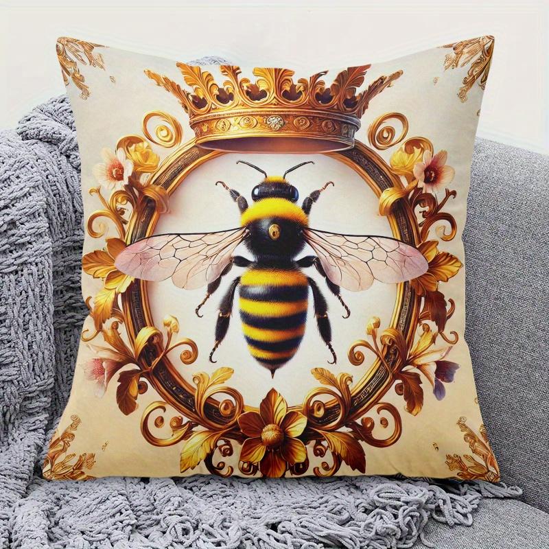 One Cushion Cover Featuring Royal Bees Designed with a Festive Theme And Equipped with a Hidden Zipper Suitable for Sofas Liv