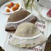 Hand Woven Lace Pearl Straw Hat Women's Summer Sunscreen Sunshade Bucket Hat Showing Face Small Seaside Vacation Sun Hat