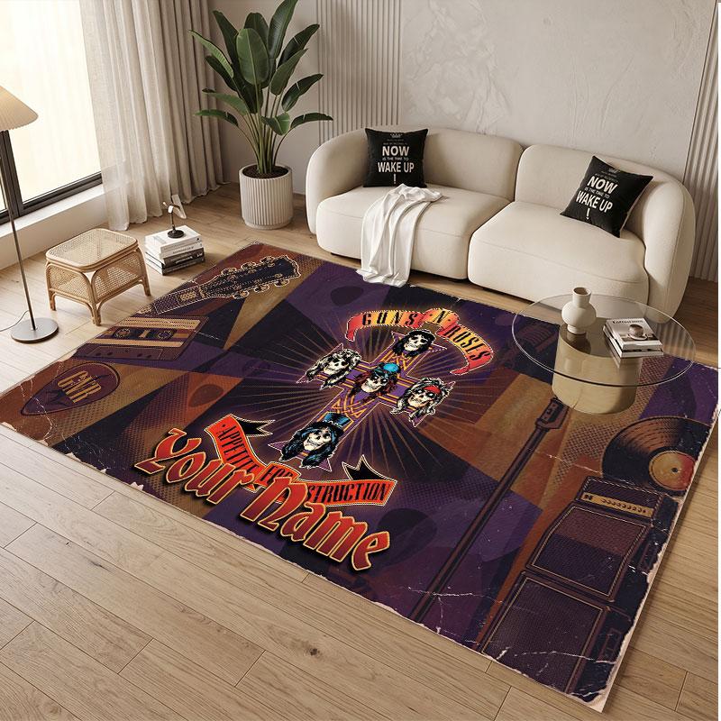 Custom Rug Guns N’ Roses Pattern Print Name Text Soft Non‑Slip Floor Carpet for Home Indoor Decoration