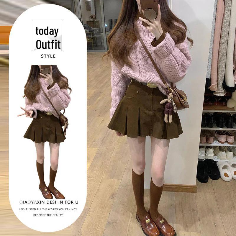 

Elegant Women s Two-Piece Set: Soft Knit Sweater and High-Waisted Pleated Skirt 3XL [suitable for 140-160 pounds]