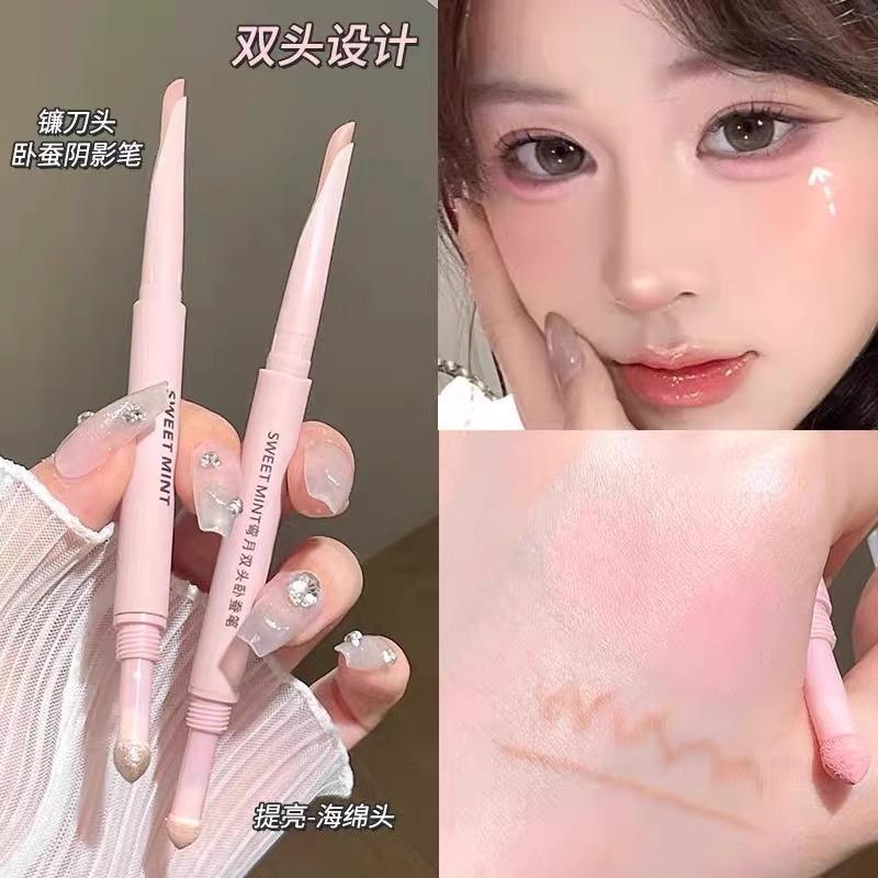 Double Head Curved Moon Silkworm Pencil Highlight Contour Waterproof Smudge Proof Makeup
