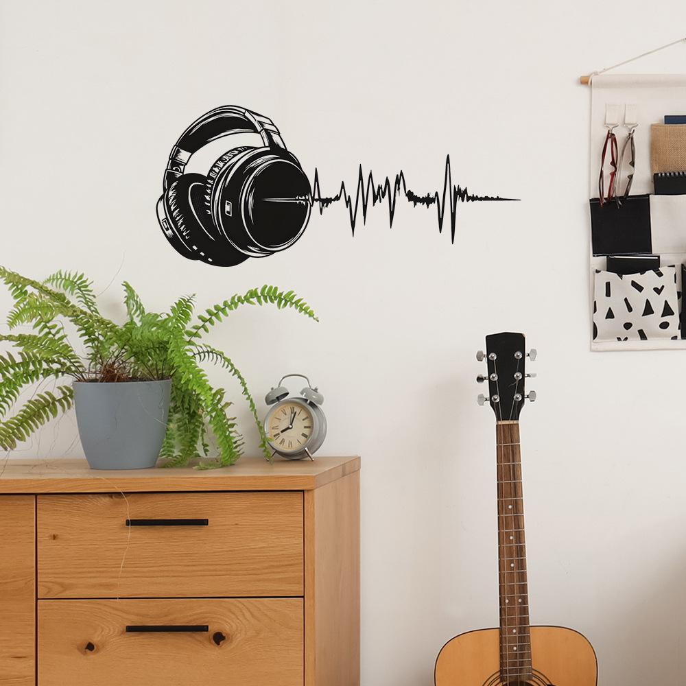 Black Headphone Sonic Cable Bedroom Living Room Study Home Background Beautification Wall Sticker