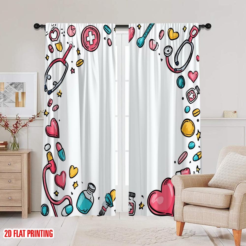 2 Stück, 2D-Flachdruck Vorhänge&Fensterdekoration Tag der Krankenschwestern Langlebiges 100% Polyestergewebe (ohne Stange) Ganzjahresnutzung
