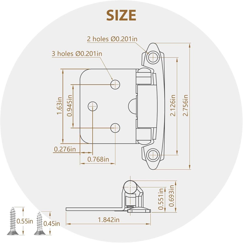 Satin Nickel Self Closing Kitchen Flush Cabinets Hinge 10 Pair 2-1/8" Brushed Nickel Cabinet Door Hinges Cupboard Variable Flush Cabinet Hinge Face