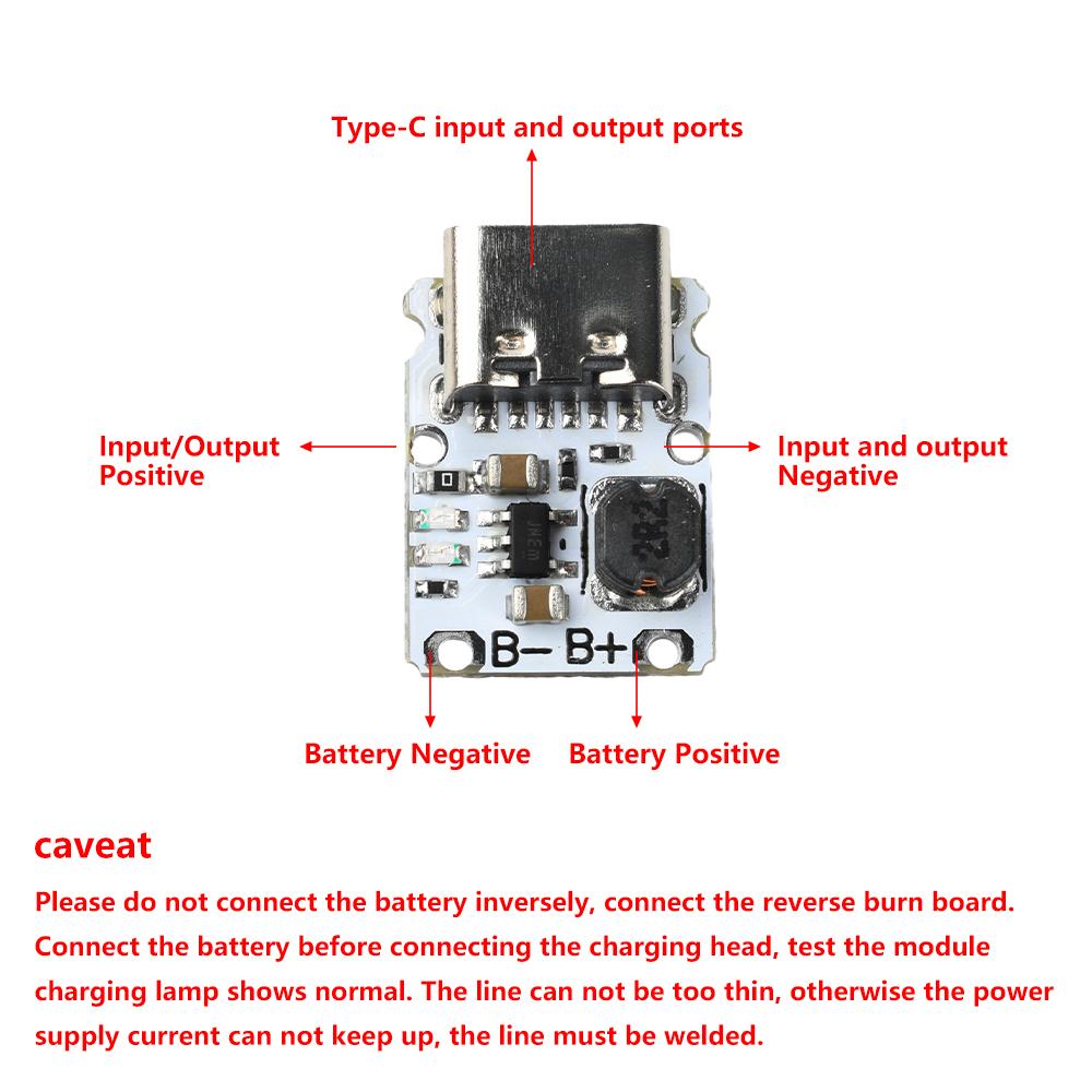 DC5V Lithium Battery Charging Protection Module Charge/Discharge Integrated Module 1.2A Mini Booster Type-C Step-up Power Supply
