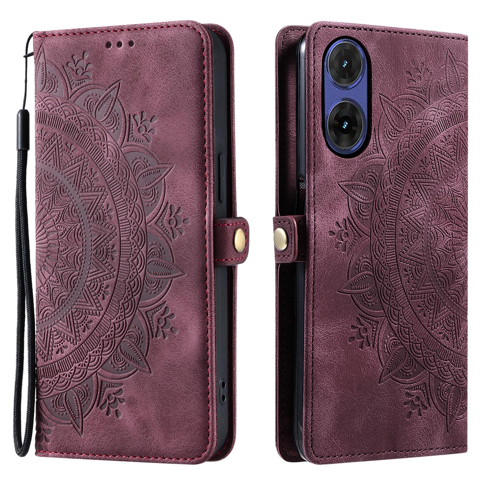 

Style 016 For Motorola Moto G85 5G/S50 Neo 5G Case Skin Feel Totem Imprinted Wallet Leather Phone Cover Wine Red