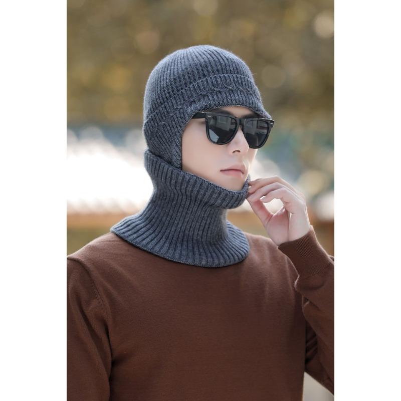 Men's Knitted Hat Winter Outdoor Cycling Scarf Suit Letter Color Blocking Cold Proof Woolen Hat Plus Velvet Warm Cold Hat