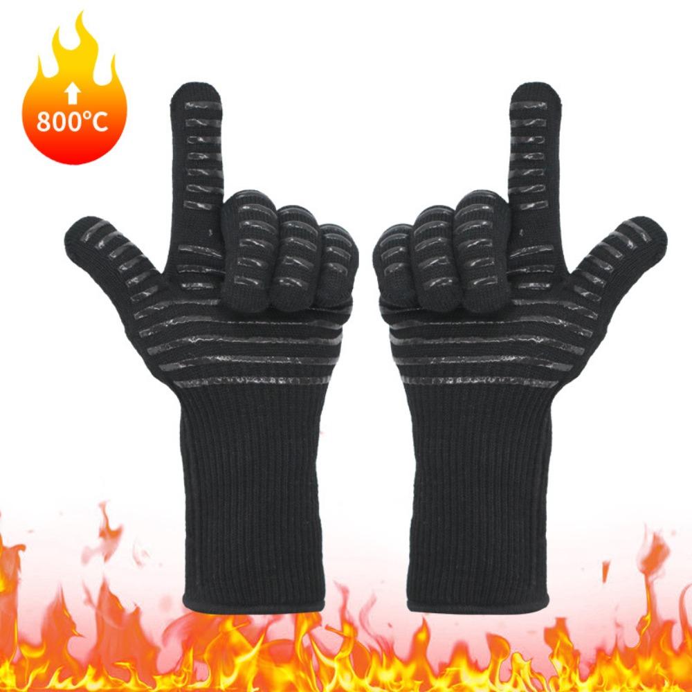 Hitzebeständige und hitzebeständige Grillhandschuhe mit fünf Fingern, wärmeisolierend, mikrowellengeeignet, mit Silikonbeschichtung.