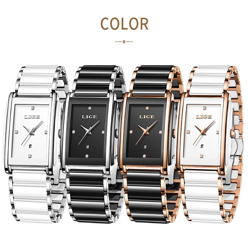 LIGE Women's Watch TOP Luxury clock Fashion business Ceramic Strap Waterproof quartz ladies watches Casual montre femme+BOX