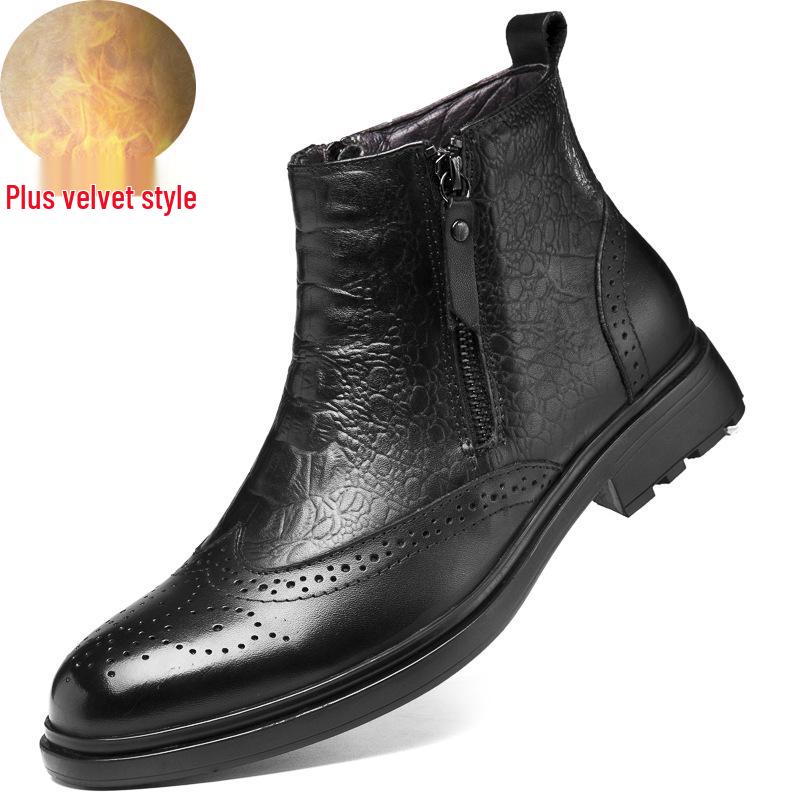 Men s Large Chelsea Ankle Boots, Size 47: Winter Warm Genuine Leather High-Top Snow Boots 38