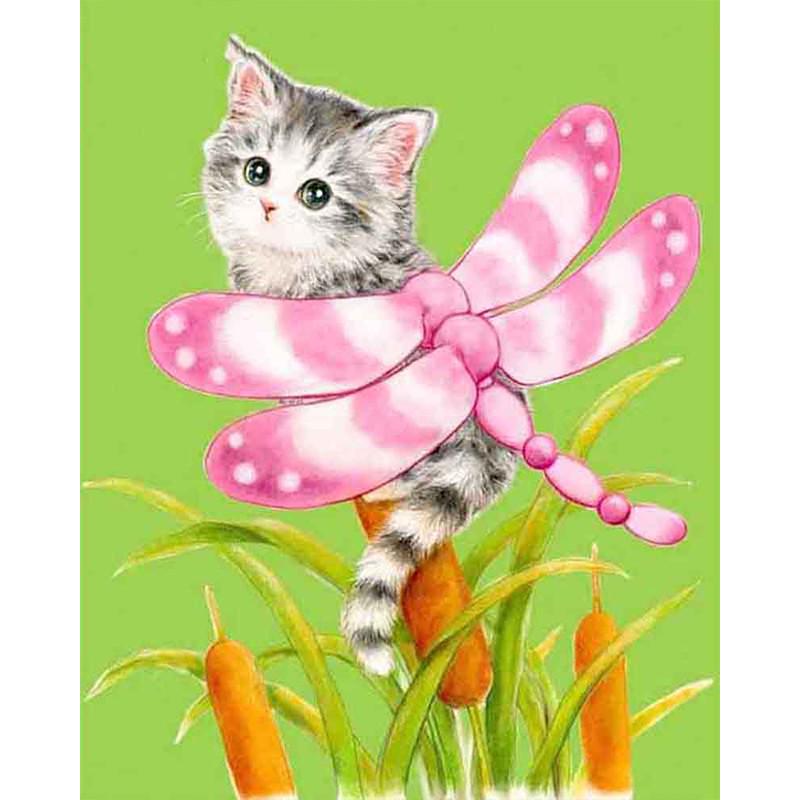 

Полный 5D Diy Алмазная картина Стрекоза Котенок Алмазная вышивка Полный лежал вышивка крестом Домашний декор Подарок ручной работы