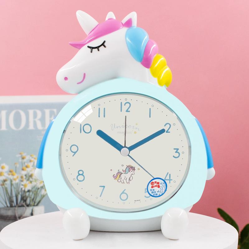 

Children s Cartoon Alarm Clock, Creative Digital Rainbow Unicorn Clock, Student Gift, Dual Music and Snooze Night Light blue