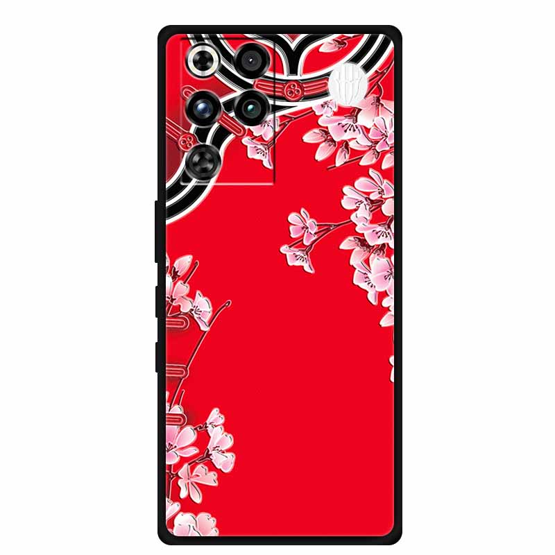 For ZTE Nubia RedMagic 11 Pro 5G Case 3D Emboss Flowers Relief Soft Black Silicone Back Cover For ZTE Nubia RedMagic 11Pro Funda