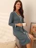 Cheibear Long Sleeve Pajama Size L Women's Nightgown, Button-Down Dress, Gray,