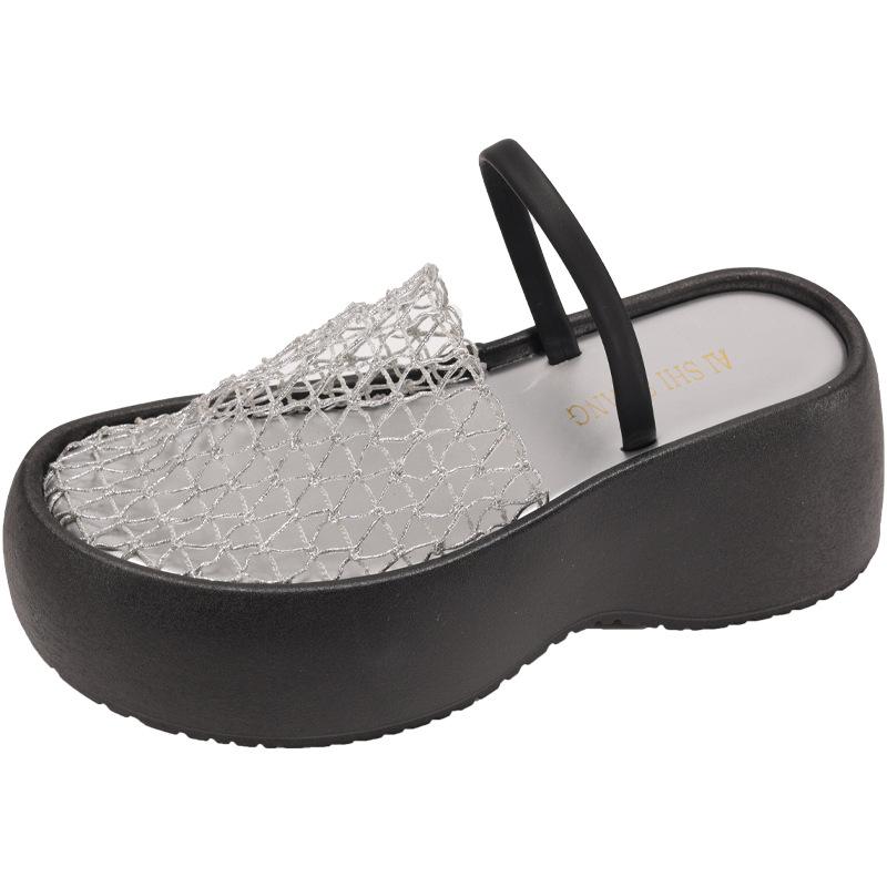 

Summer European and American new fashion bag head slippers wear thick-soled hollow breathable mesh shoes women s sandals 35