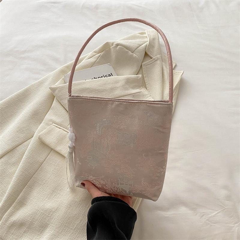 Elegant Pink And White Casual Handheld Bucket Bag For Women With Chic Street Style