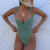 One-piece swimsuit female sexy high fork deep V chest vacation explosion European and American swimsuit