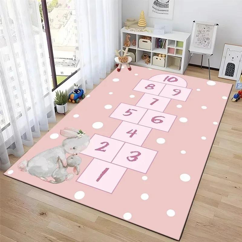 Interaktive Hüpfspiel-Matte Cartoon-inspirierter Teppich für Schlafzimmer Kinderzimmer Lustiger Teppich für Eltern-Kind-Spiel Nachttisch-Dekoration