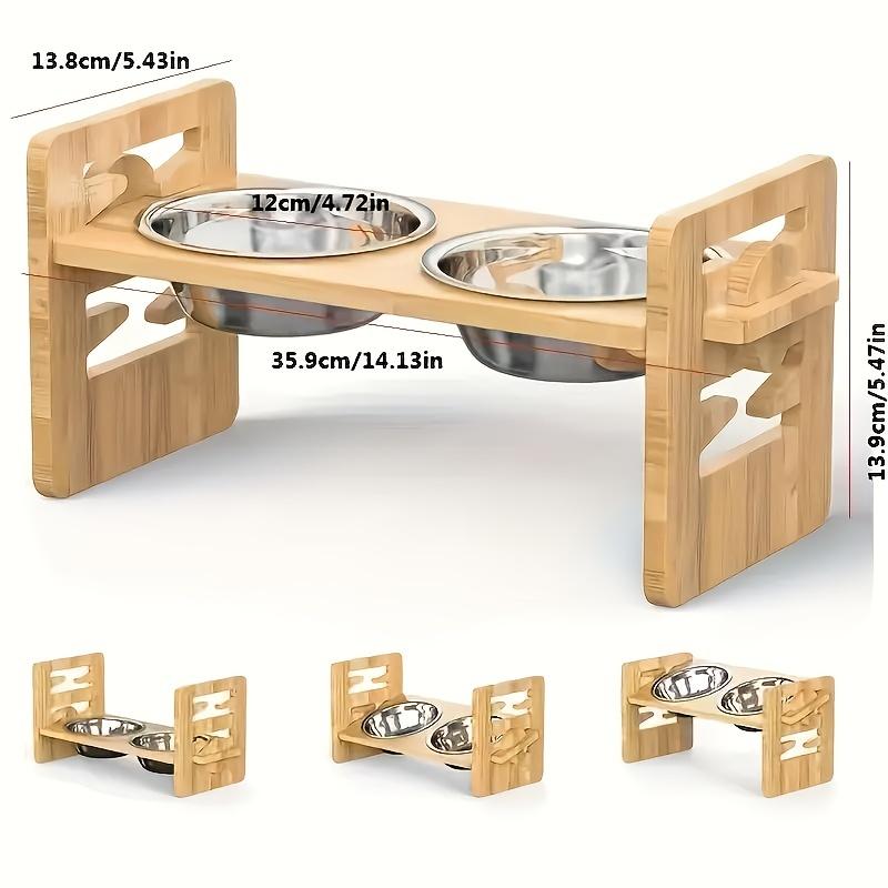 6 Gears Adjustable Pet Bowl Stand Bamboo Double Dog Cat Food Water Bowl Elevated Feeder for Small Medium Large Dogs Cats
