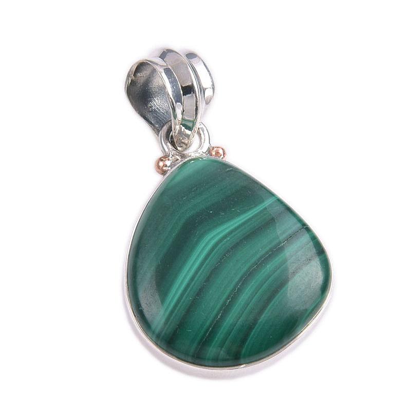 Natural Malachite Gemstone Handmade 925 Solid Sterling Silver Pendant 1.5" f8N32