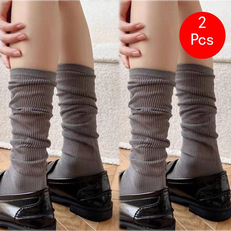 2 Pcs Women Lolita Socks Y2K Solid Long Loose Knee-socks Female Spring Breathable Lace Casual Sweet Soft Korean Middle Stockings