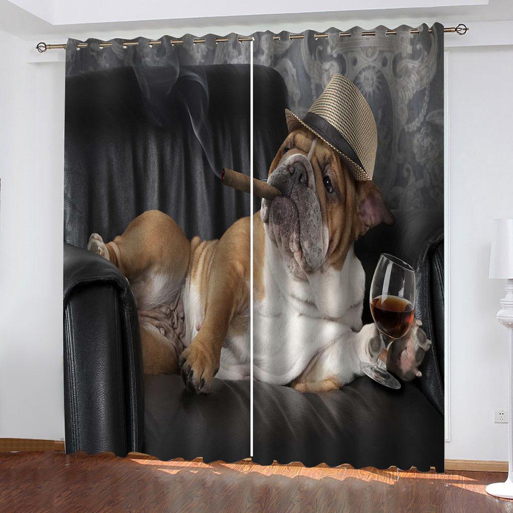 3D Animal Dog 2 Pieces Patterned Polyester Curtains, Bedroom Window Treatment, Luxury Curtains For Living Room Study Home