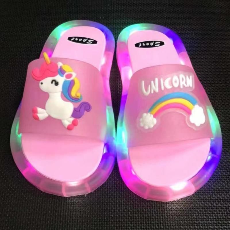 Glowing children's slippers fashion crystal shoes shining lights lights men, women and children will shine cool slippers